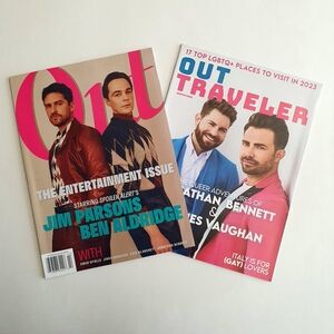 Out Magazine Jan/Feb 2023, Jim Parsons, Ben Aldridge + Out Travel Winter, 2023.
